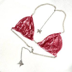 Shein velvet rhinestone/chain bra Rave festival burning man M